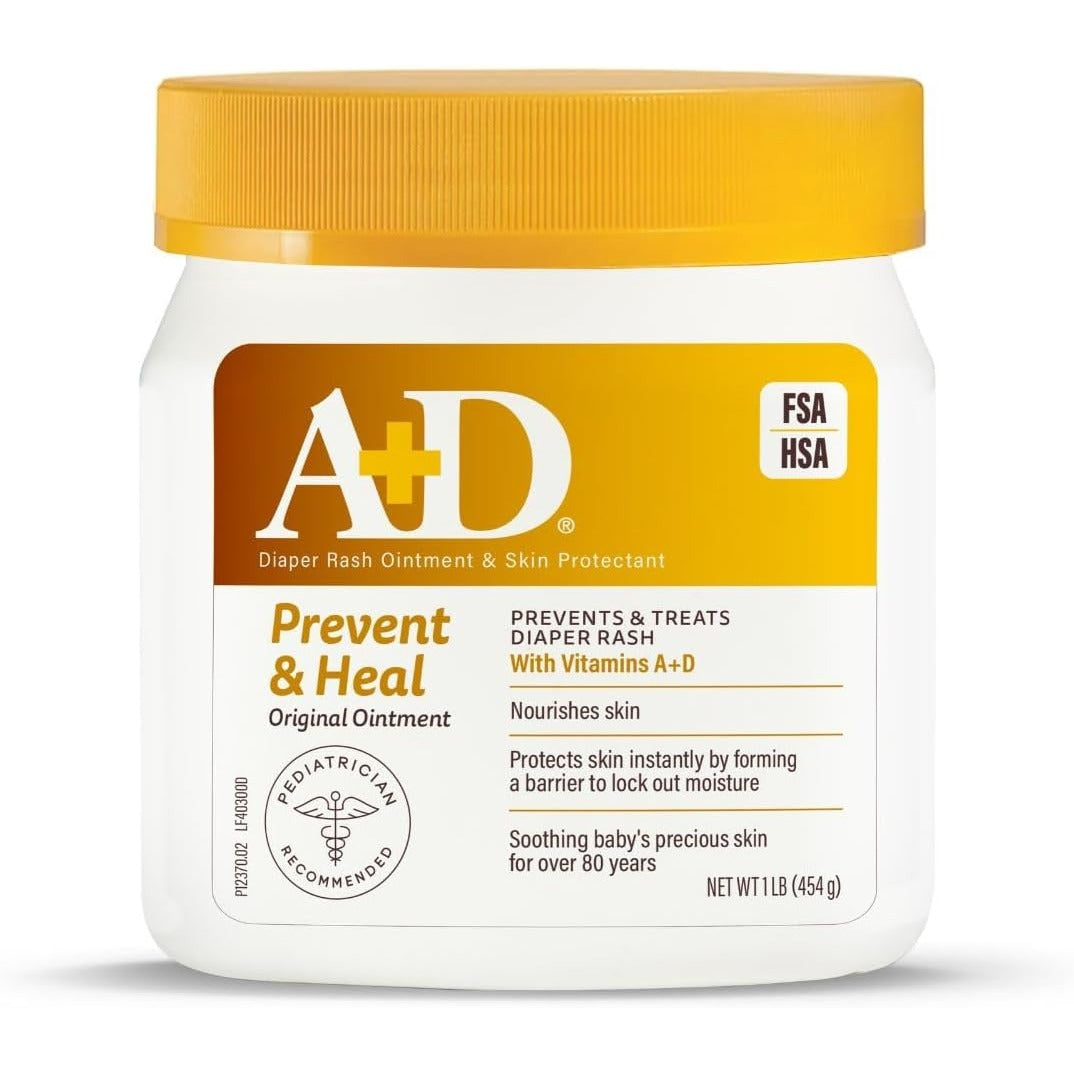 A+D Prevent + Heal Diaper Rash Ointment, With Vitamins A & D - 16 oz
