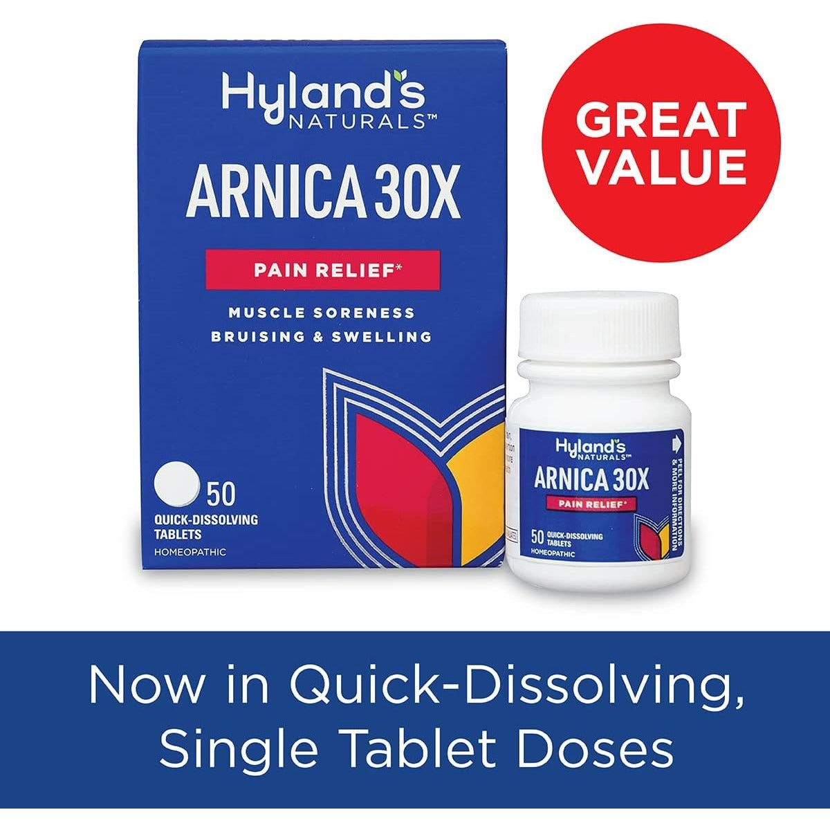 Hyland's Arnica Montana 30x for Bruises, Swelling & Muscle Soreness, 50ct