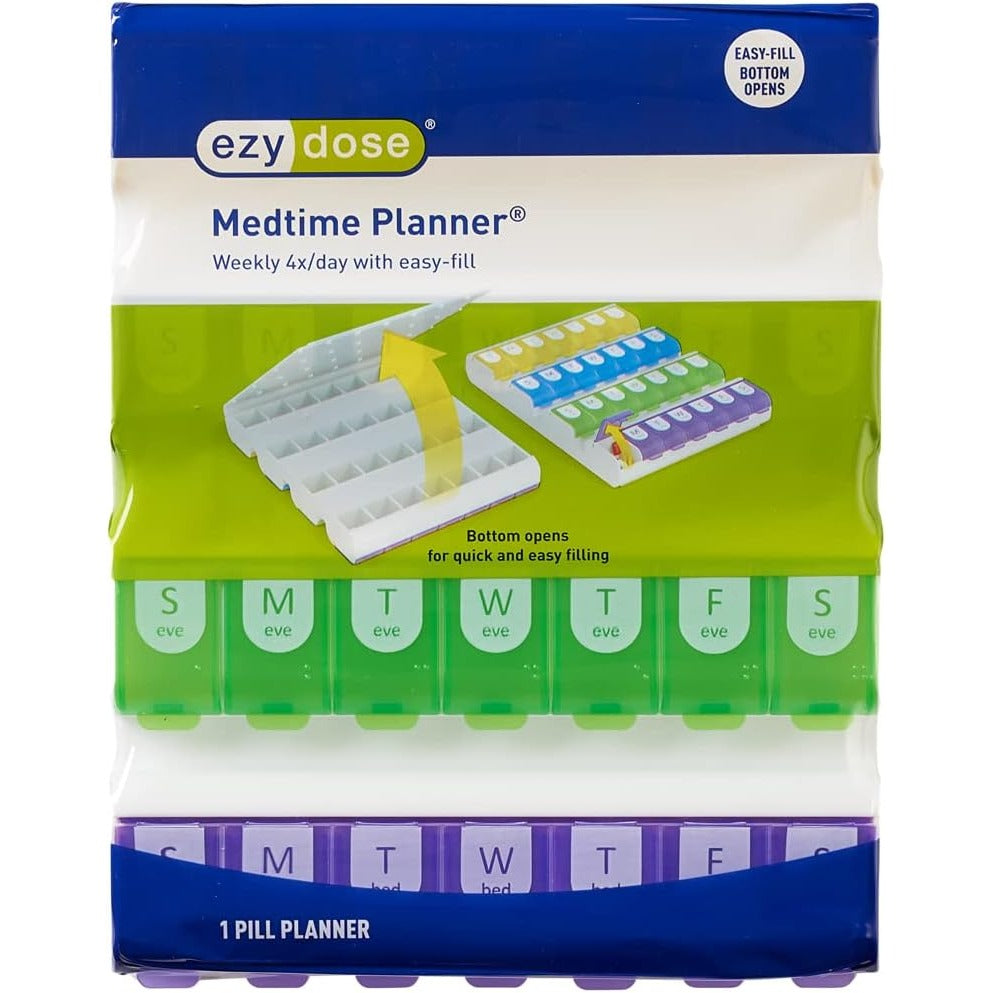 Ezy Dose Easy Fill Daily 7-Day, 4X/Day Pill Organizer, Multi-Color, X-Large