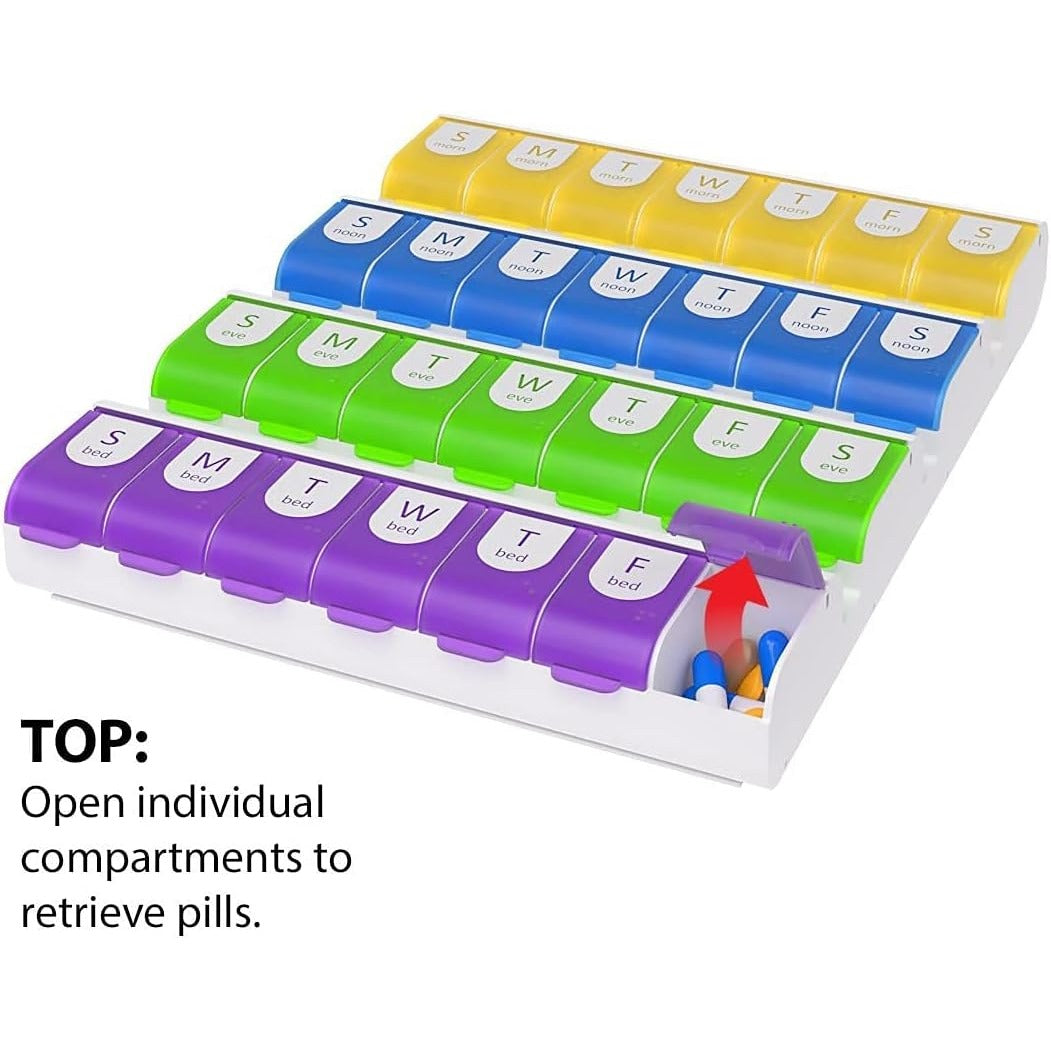 Ezy Dose Easy Fill Daily 7-Day, 4X/Day Pill Organizer, Multi-Color, X-Large