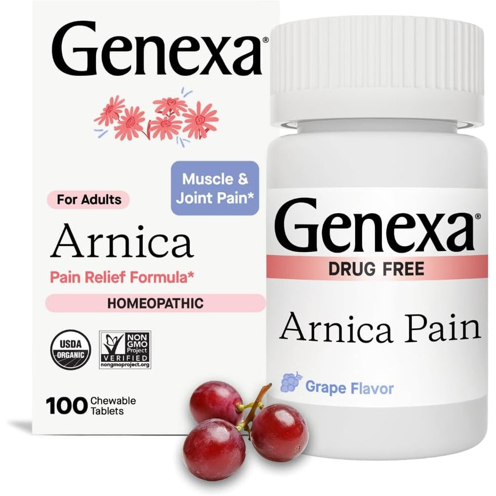 Genexa Arnica Pain Relief Made Clean, 100 Chewable Tablets, Grape Flavor