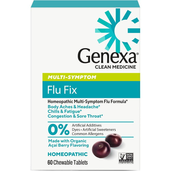 Genexa Flu Fix, Drug Free & Made Clean, 60 Chewable Tablets, Kids & Adults