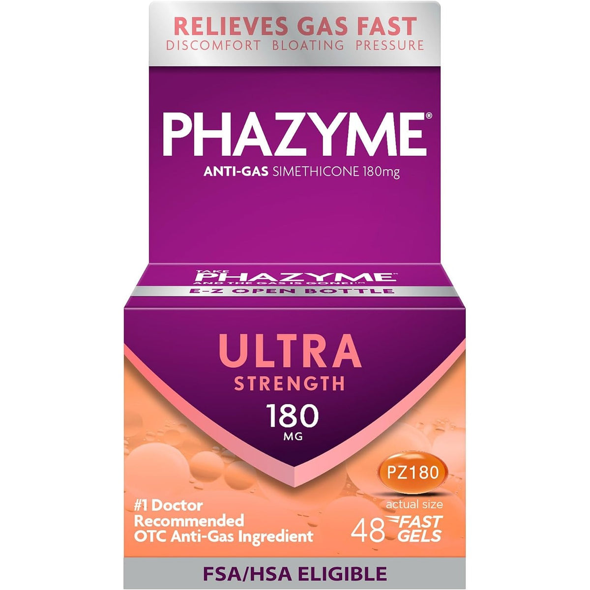 Phazyme Ultra Strength Anti-Gas 180mg Simethicone Fast Gels, 48 Count