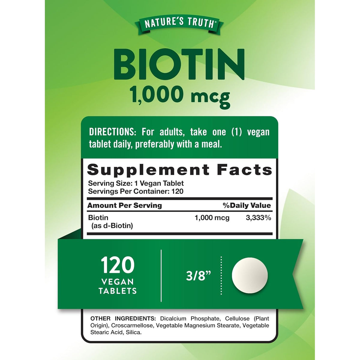 Nature's Truth Biotin | 1000mcg | 120 Tablets | for Women & Men