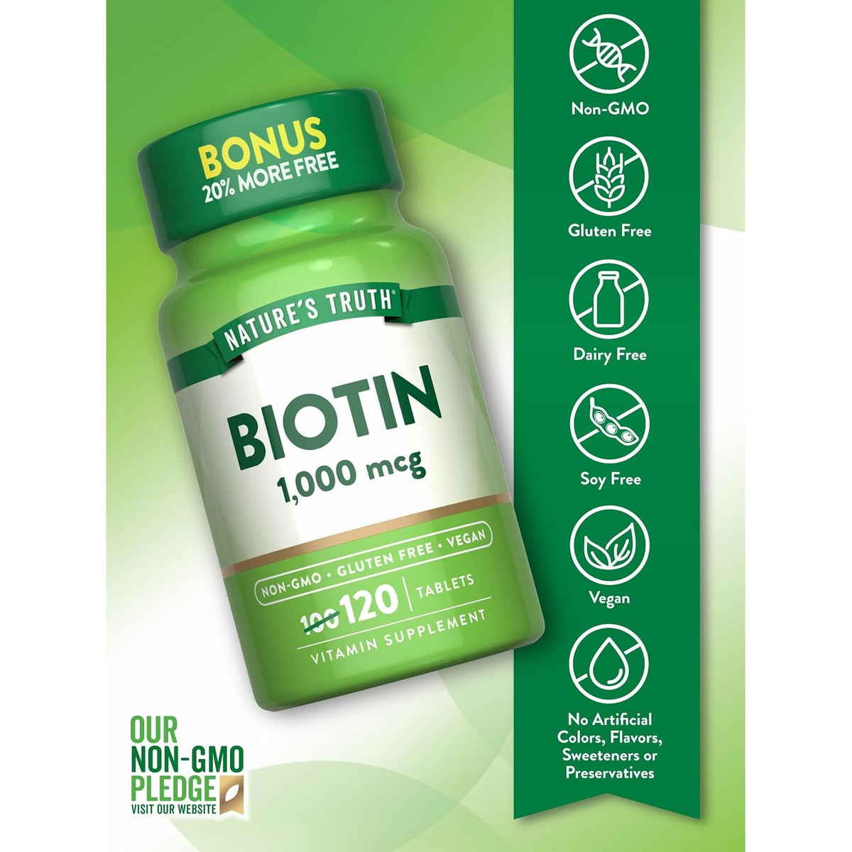 Nature's Truth Biotin | 1000mcg | 120 Tablets | for Women & Men