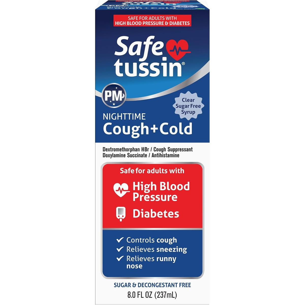 Safetussin PM Night Time Cold and Cough Medicine for Adults, 8 oz