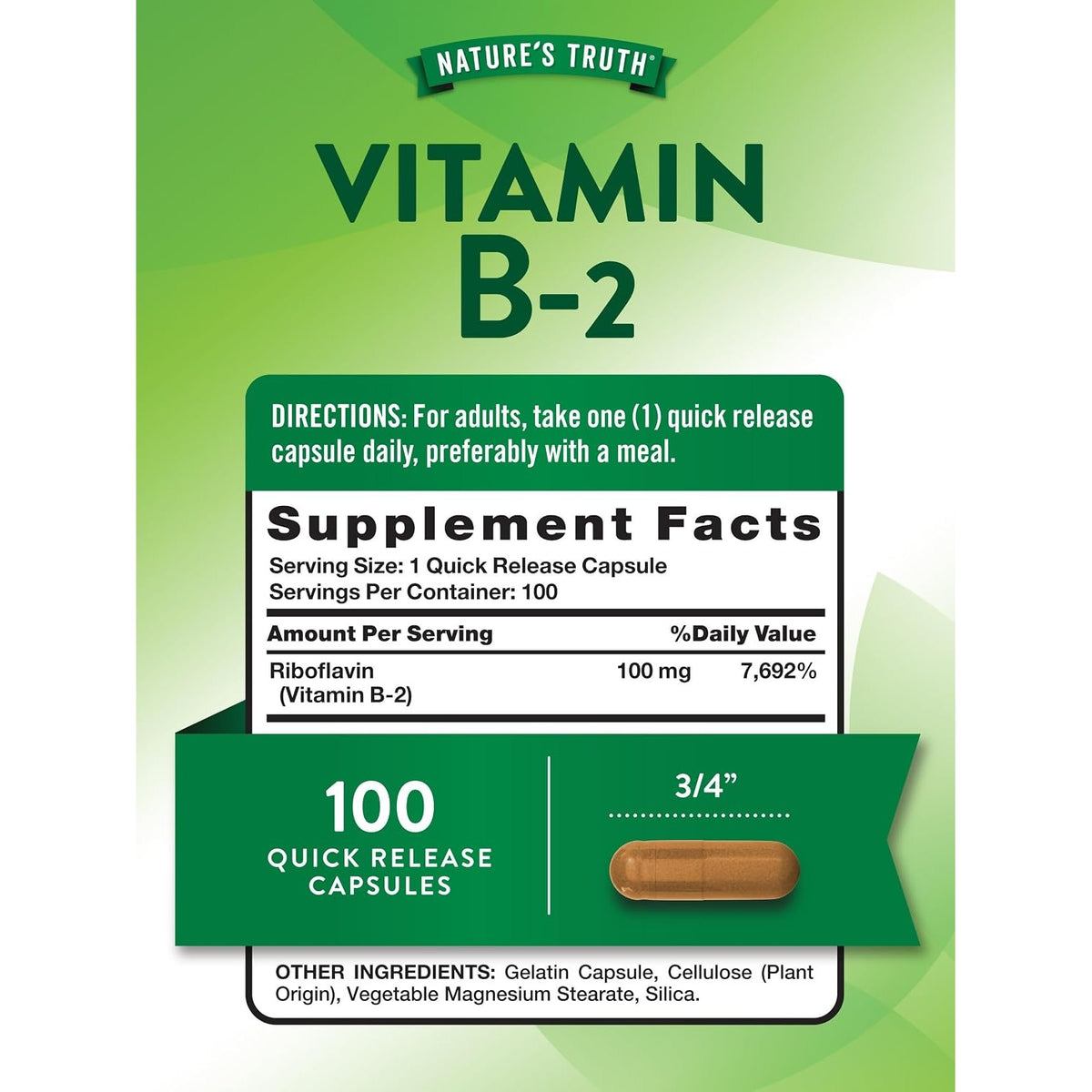 B2 Vitamin | 100mg | 100 Tablets | Vegetarian, Non-GMO & Gluten Free Supplement | Riboflavin | by Nature's Truth