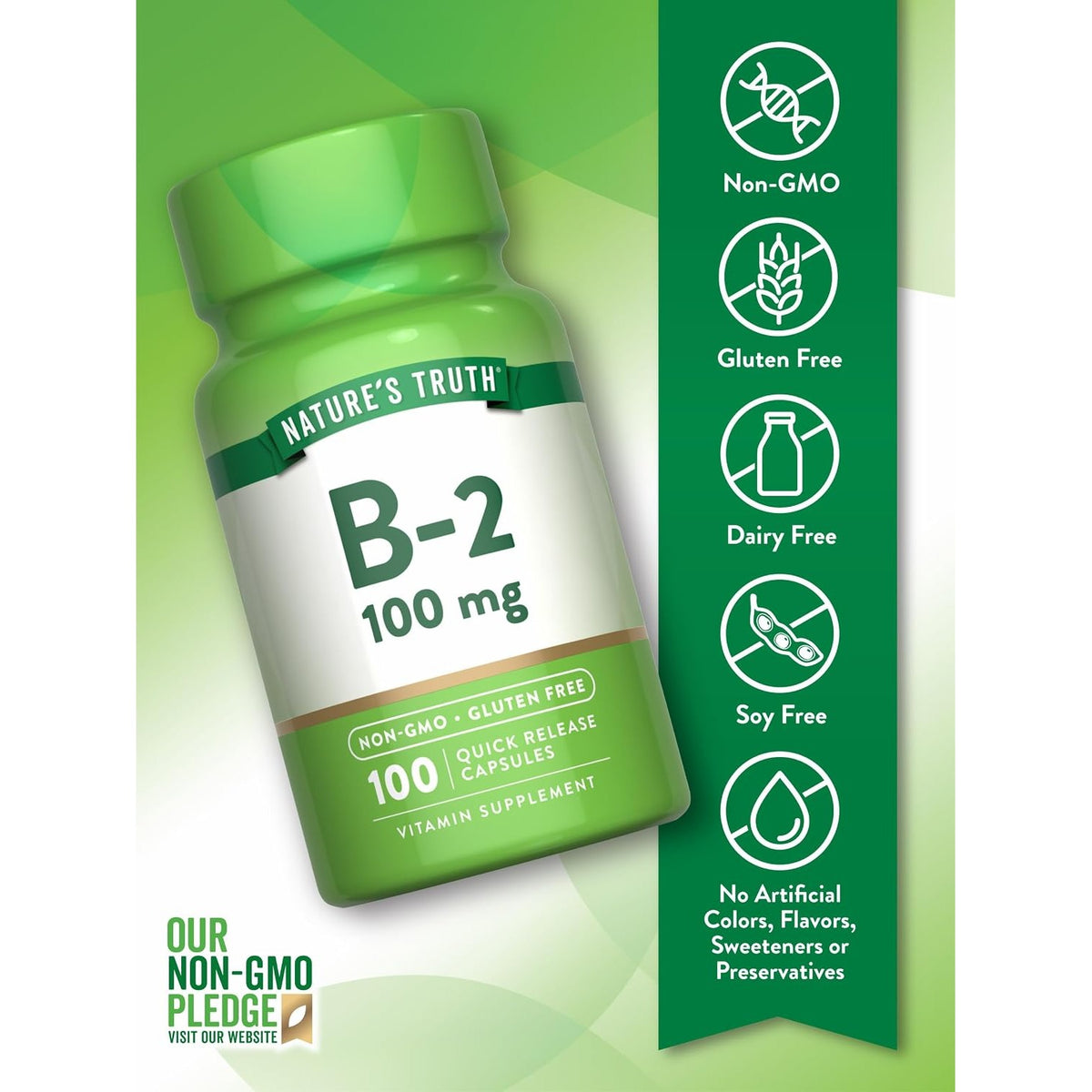 B2 Vitamin | 100mg | 100 Tablets | Vegetarian, Non-GMO & Gluten Free Supplement | Riboflavin | by Nature's Truth