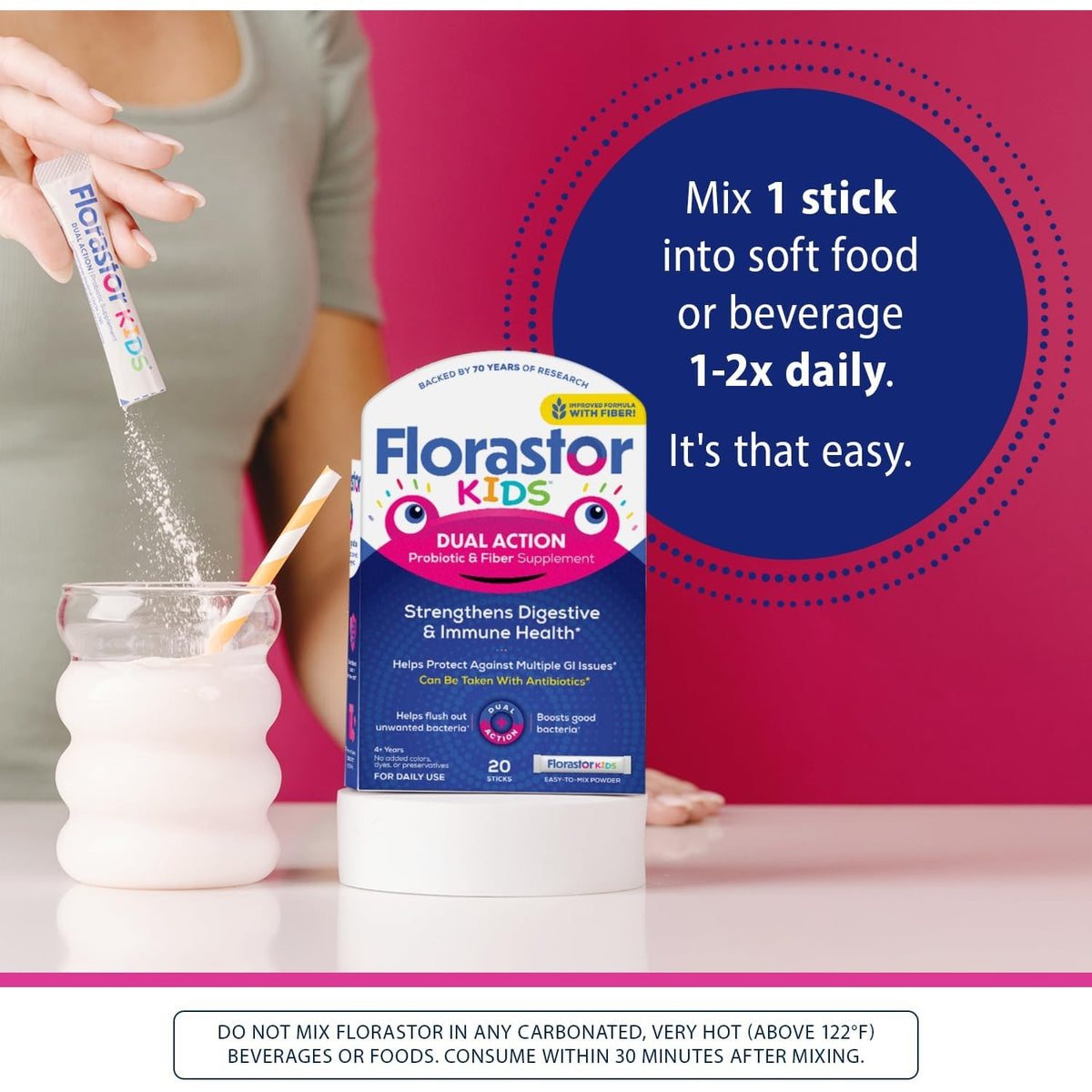 Florastor Kids Dual Action Probiotic Powder, 20 Easy-to-Mix Powder Sticks