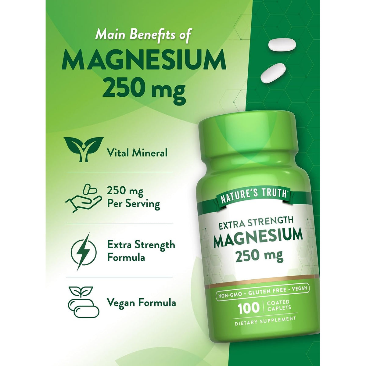 Nature's Truth Magnesium Supplement | 250 mg | 100 Caplets