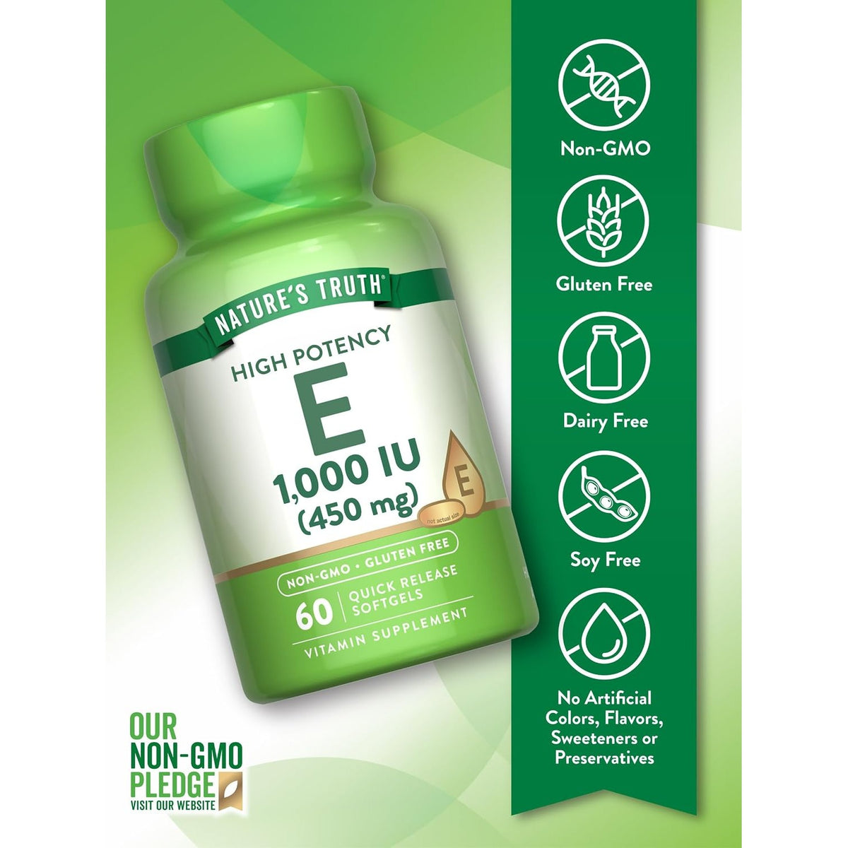 Nature's Truth Vitamin E Softgels | 1000 IU | 60 Count