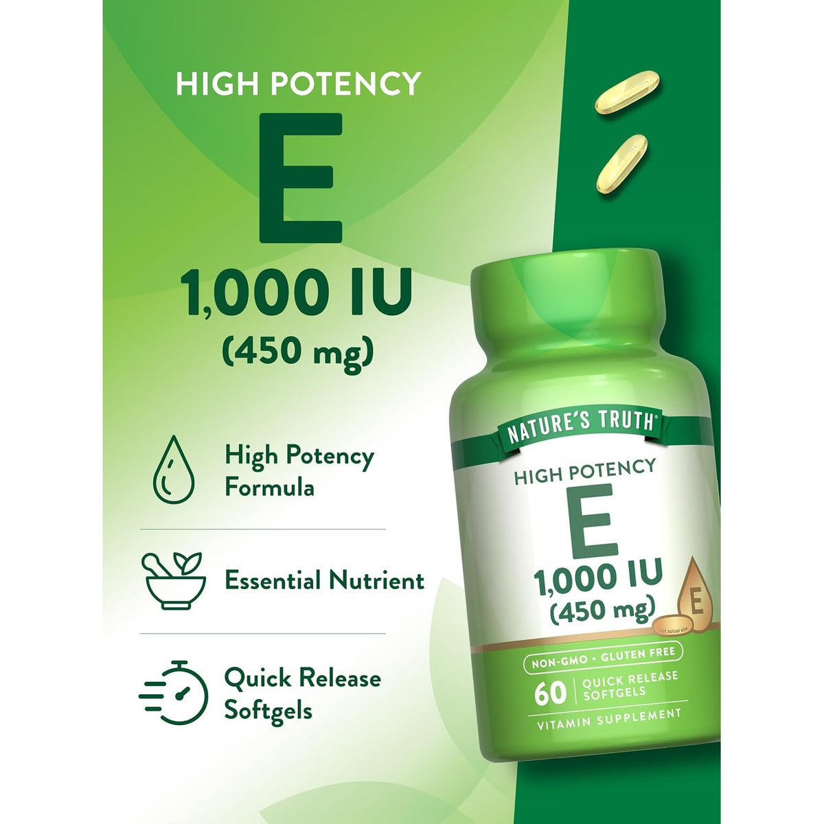 Nature's Truth Vitamin E Softgels | 1000 IU | 60 Count