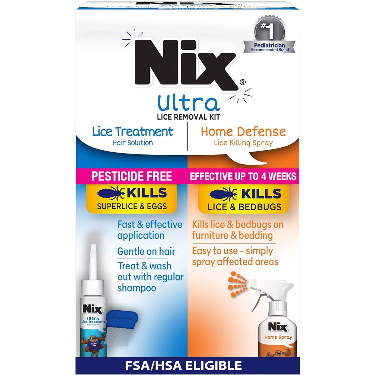 Nix Lice Treatment and Home Kit, Ultra Solution (3.4 Fl Oz), Home Defense Bedbug and Killing Spray (5 Fl Oz)