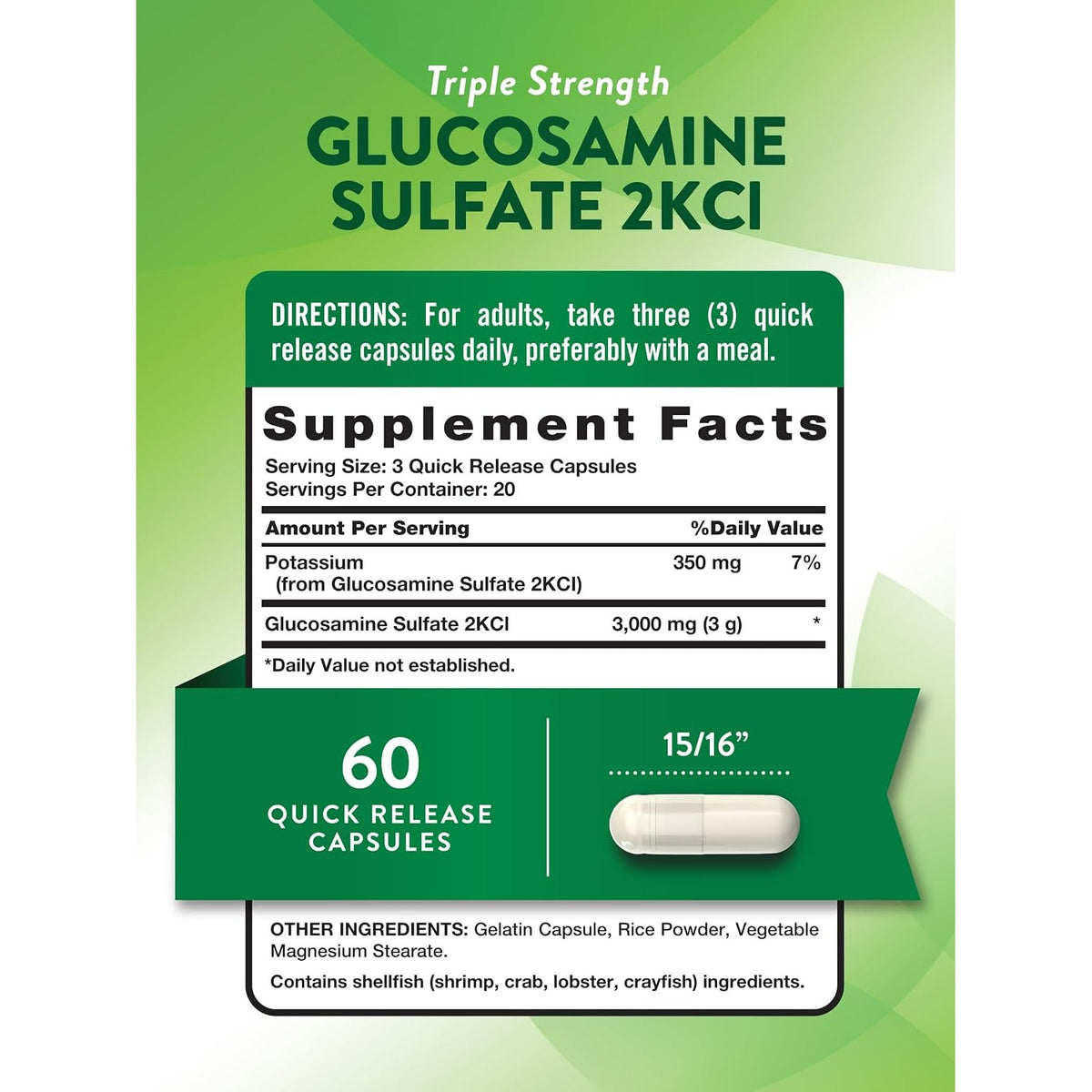 Nature's Truth Glucosamine Sulfate 3000mg | 60 Capsules | Triple Strength Supplement for Joint Health | Non-GMO, Gluten Free