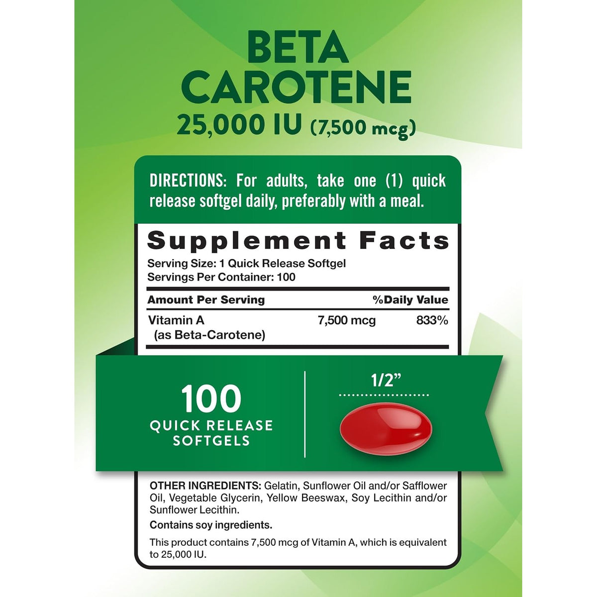 Nature's Truth Beta Carotene | 25000 IU | 100 Softgels