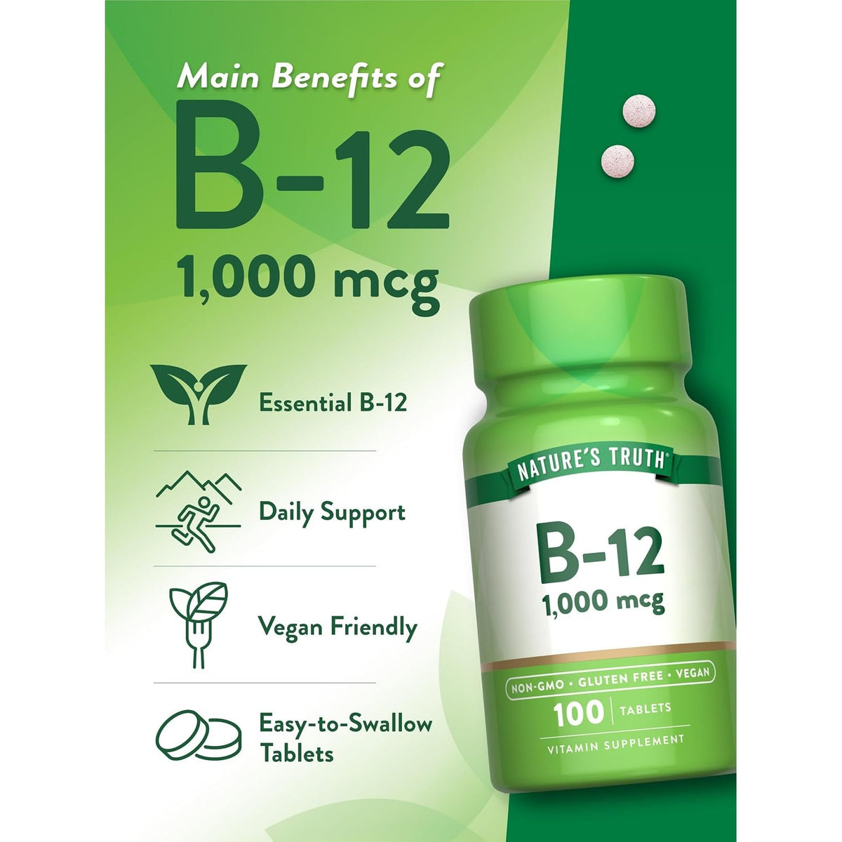 Nature's Truth Vitamin B12 1000 mcg Tablets | 100 Count | for Men & Women