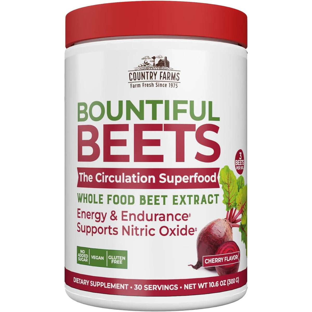Country Farms Bountiful Beets, Wholefood Beet Extract Superfood, Helps Support Healthy Circulation and Promote Energy, Nitric Oxide Boost, Cherry