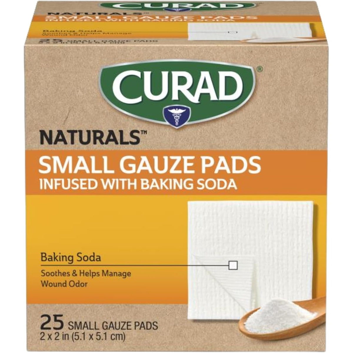 CURAD® Naturals™ Small Gauze Pads with Baking Soda, 2 in x 2 in, 25 Count