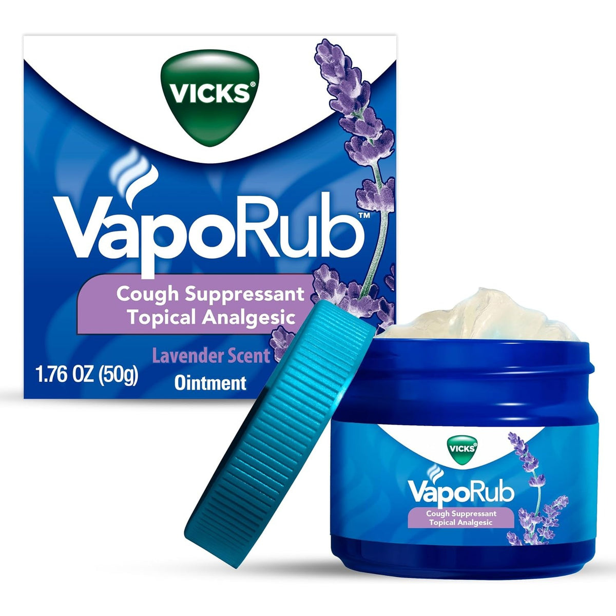 Vicks VapoRub, Lavender Scent, Cough Suppressant, Topical Chest Rub & Analgesic Ointment, Medicated Vicks Vapors, Relief from Cough Due to Cold, Aches