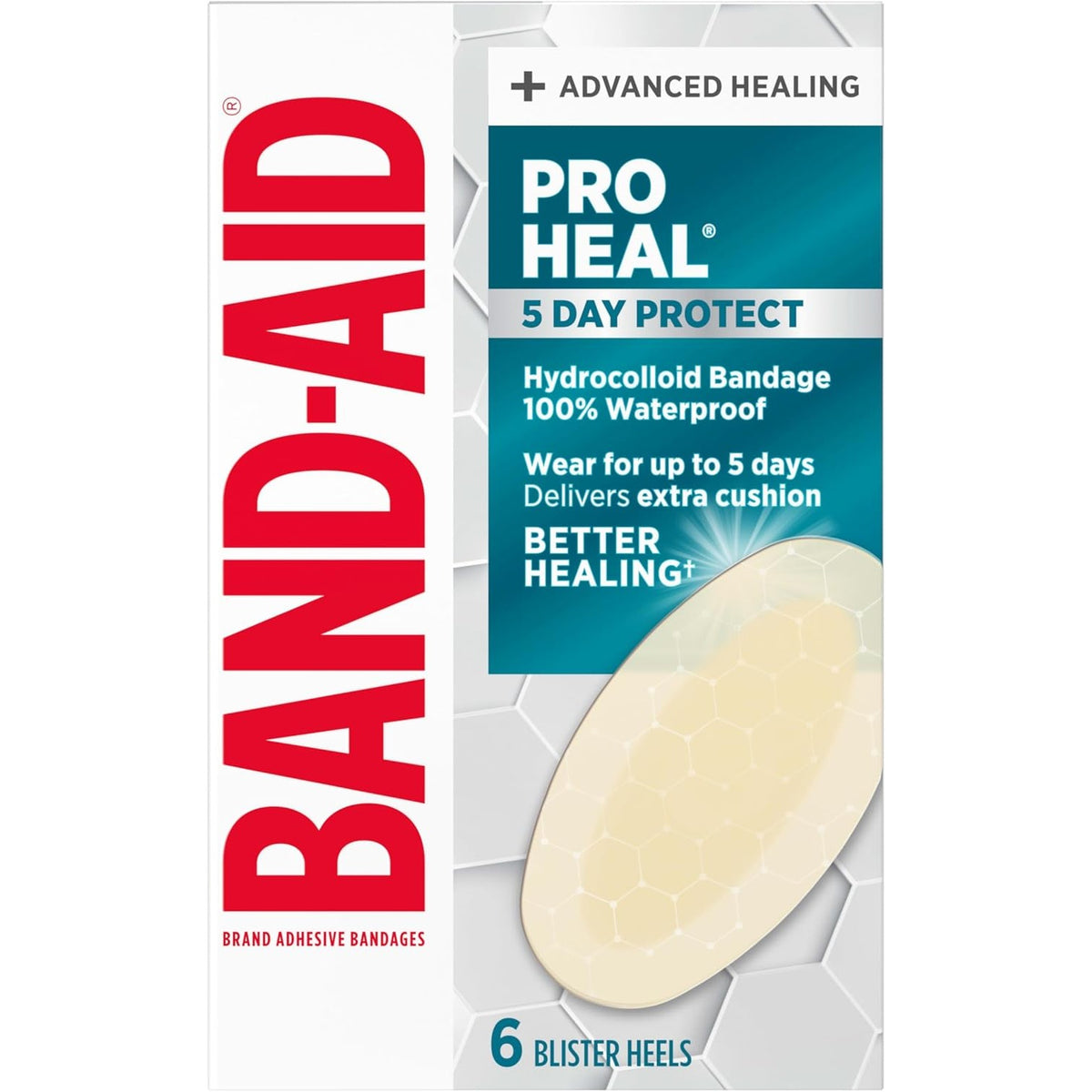 BAND-AID Brand Pro Heal 5 Day Protect Hydrocolloid Blister Bandages, 6 Ct