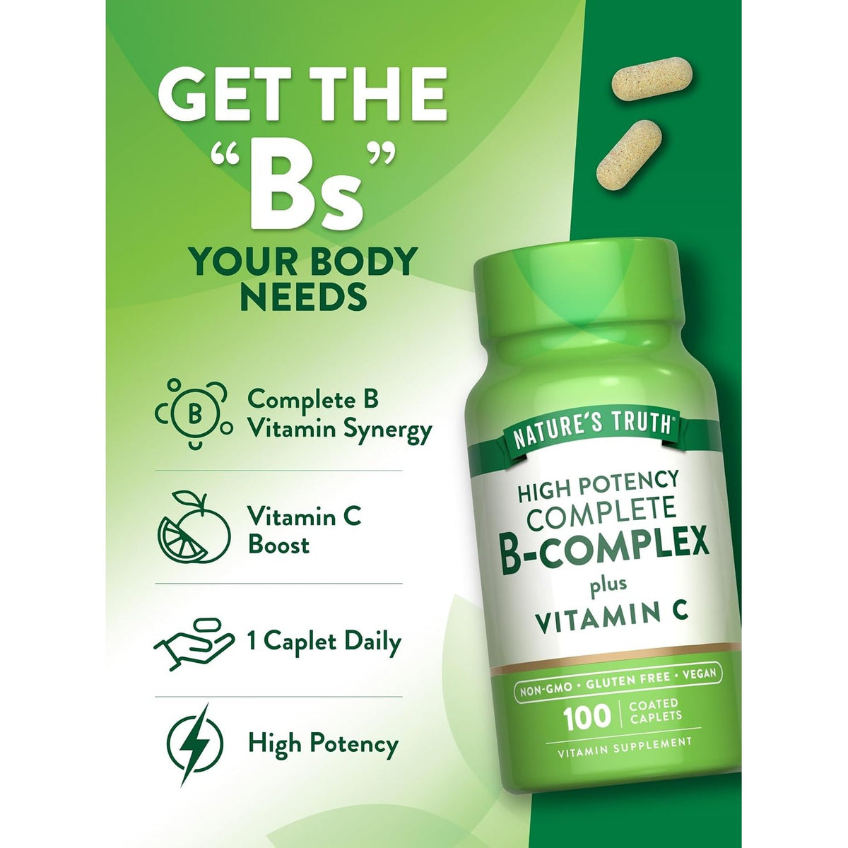 Nature's Truth B-Complex Plus Vitamin C Vitamin Supplement - 100 Caplets