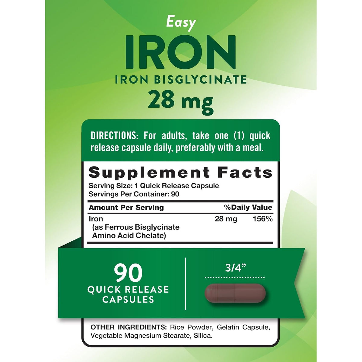 Nature's Truth Iron Supplement for Women & Men | 28 mg | 90 Capsules