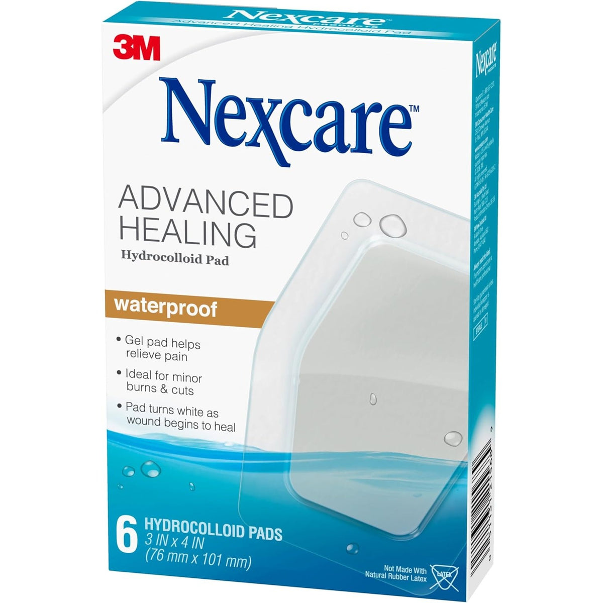 Nexcare Advanced Healing Hydrocolloid Pads, Gel Pad Helps Reduce Pain and Absorb Wound Fluids, Stretchy Wound Dressing Sticks to Damp Skin - 6 Pads