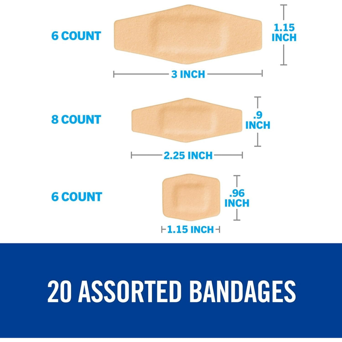 Nexcare Waterproof Cushioned Bandages, Assorted Sizes, 20 Count