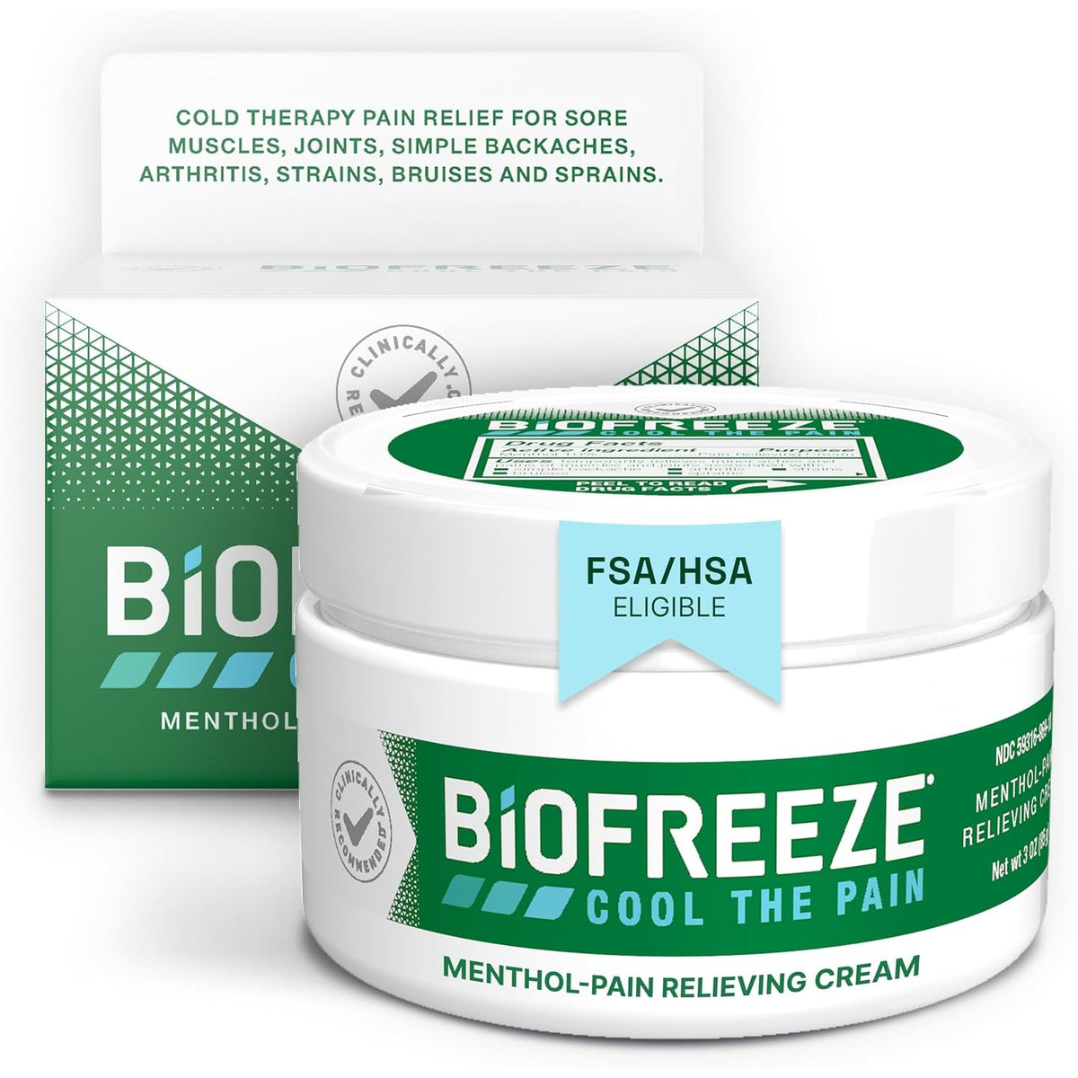 Biofreeze Pain Relief Cream for Knee, Neck, Hip, Joint, Shoulder, & Simple Backache, Arthritis Pain Reliever, Sore Muscle Relief, Cooling Menthol Pain
