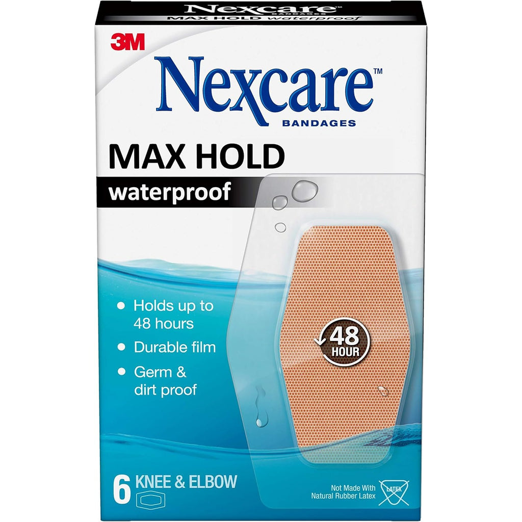Nexcare Max Hold Waterproof Bandages Knee & Elbow, 6 Each