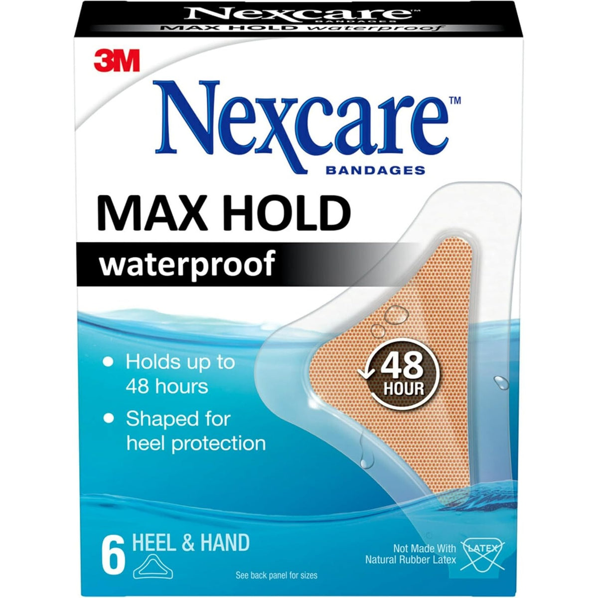 Nexcare Max Hold Waterproof Bandages, Stays On for 48 Hours, Flexible Bandages for Fingers, Hands and Heels - 6 Pack Clear Waterproof Bandages