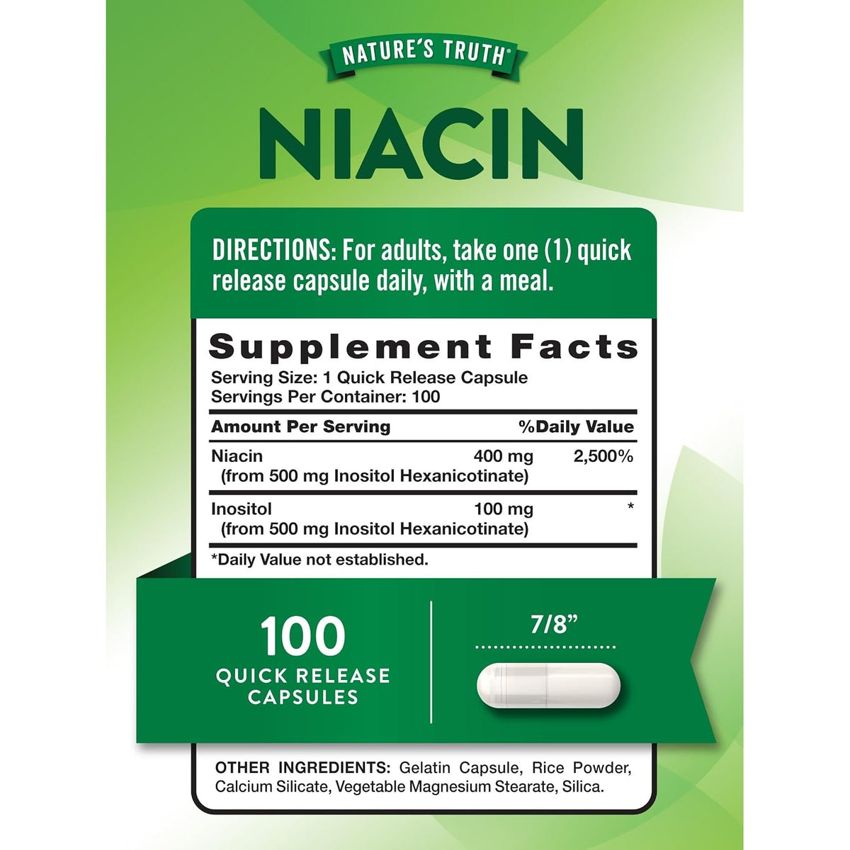Nature's Truth Flush Free Niacin | 500mg | 100 Capsules