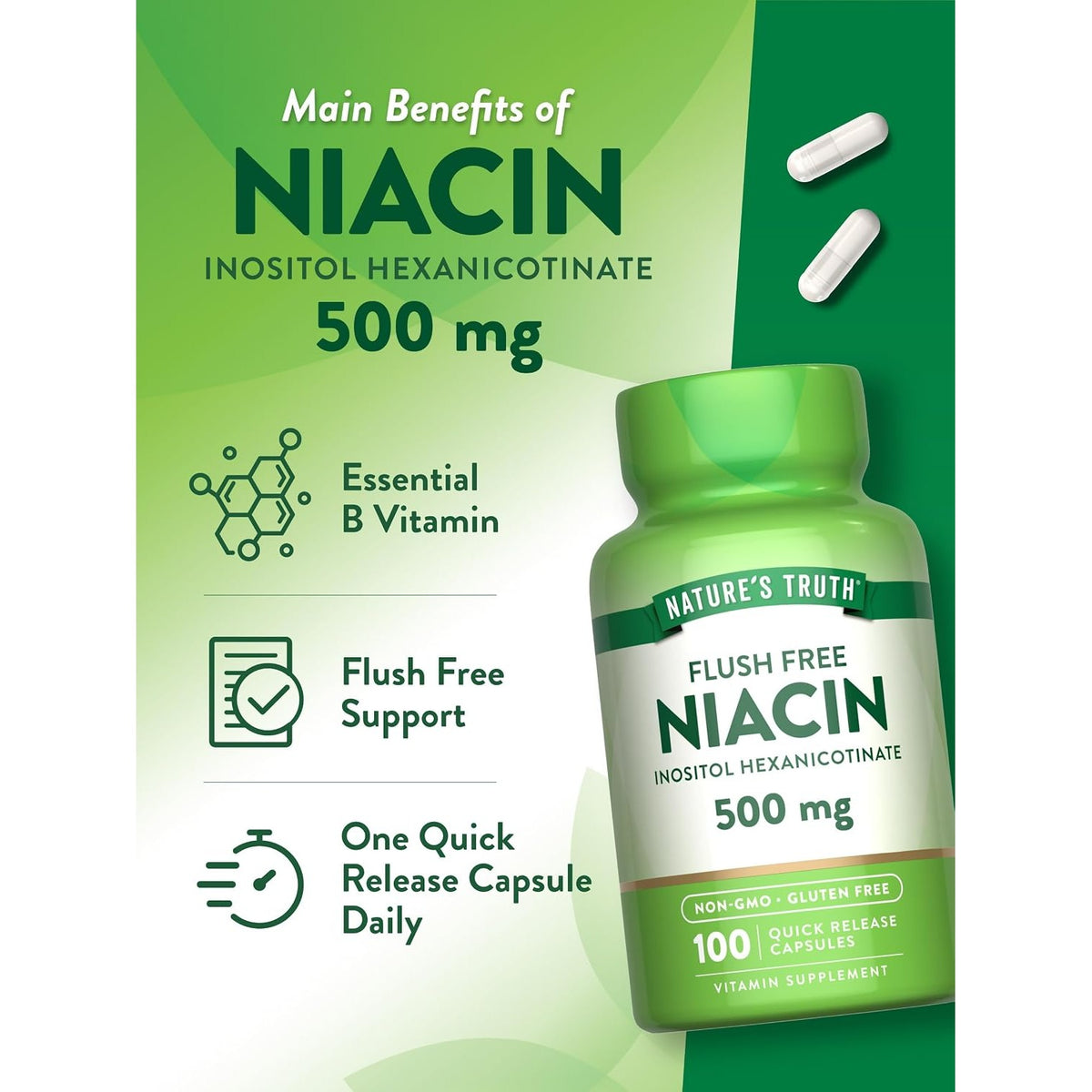Nature's Truth Flush Free Niacin | 500mg | 100 Capsules