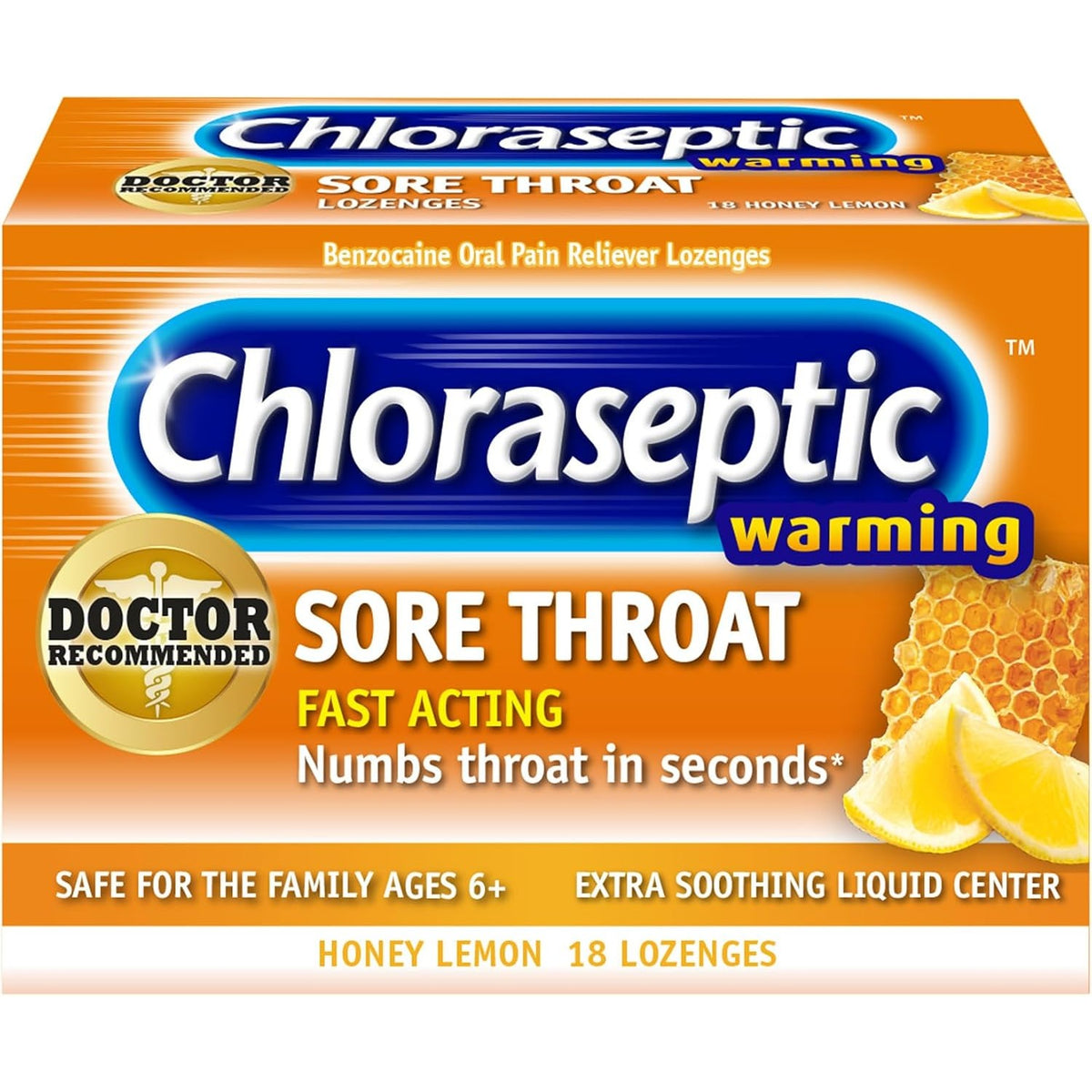 Chloraseptic Total Sore Throat Lozenges, Honey Lemon, 18 Count