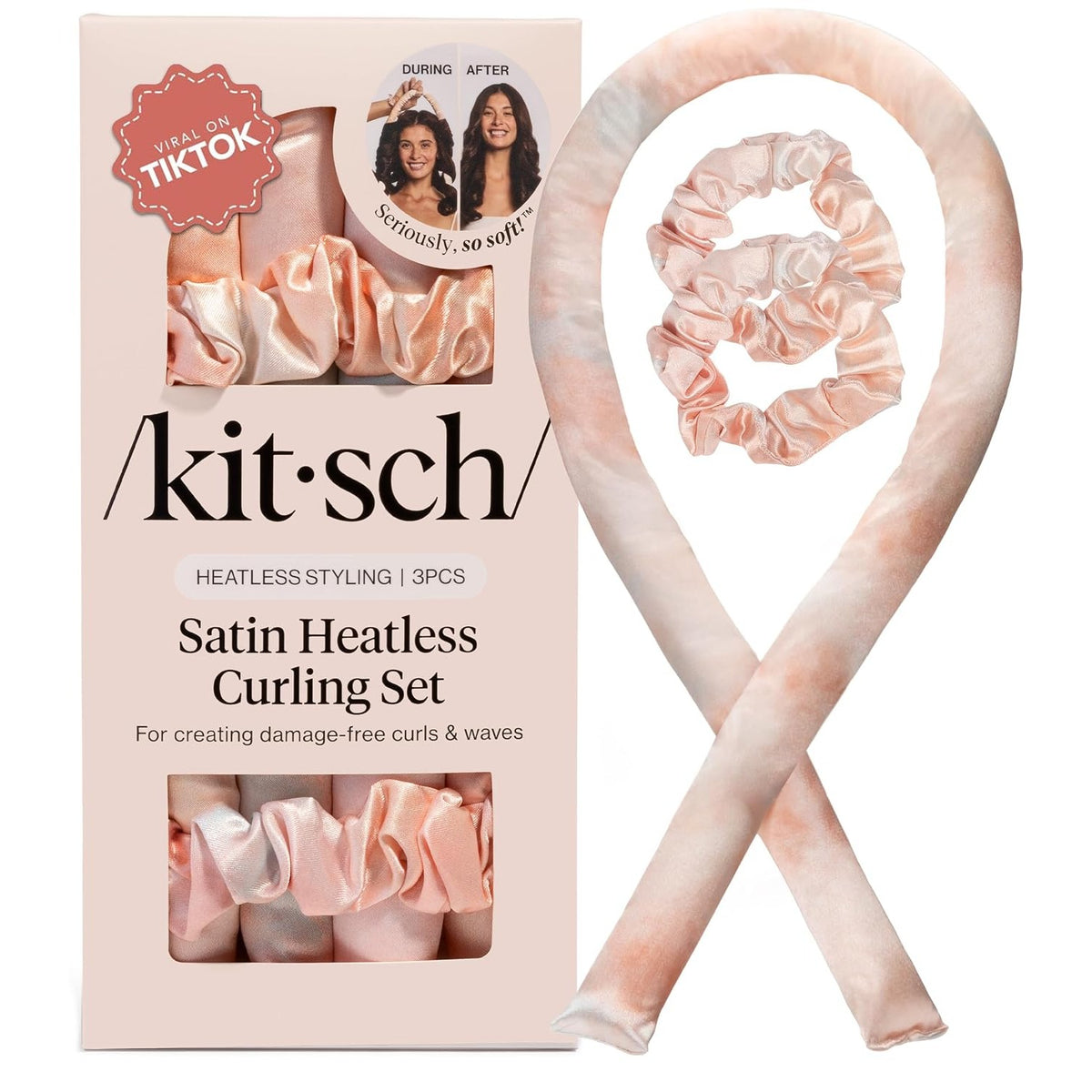 Kitsch Satin Heatless Curls Overnight Set Sunset Tie Dye