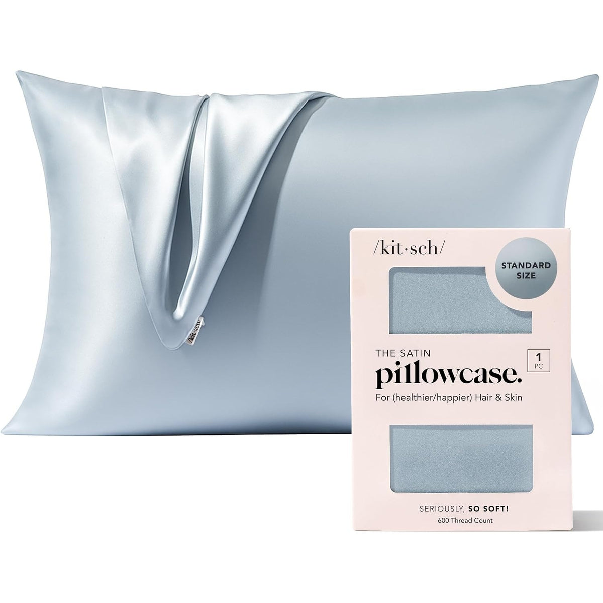 Kitsch Satin Pillowcase with Zipper Standard Size Haze Blue