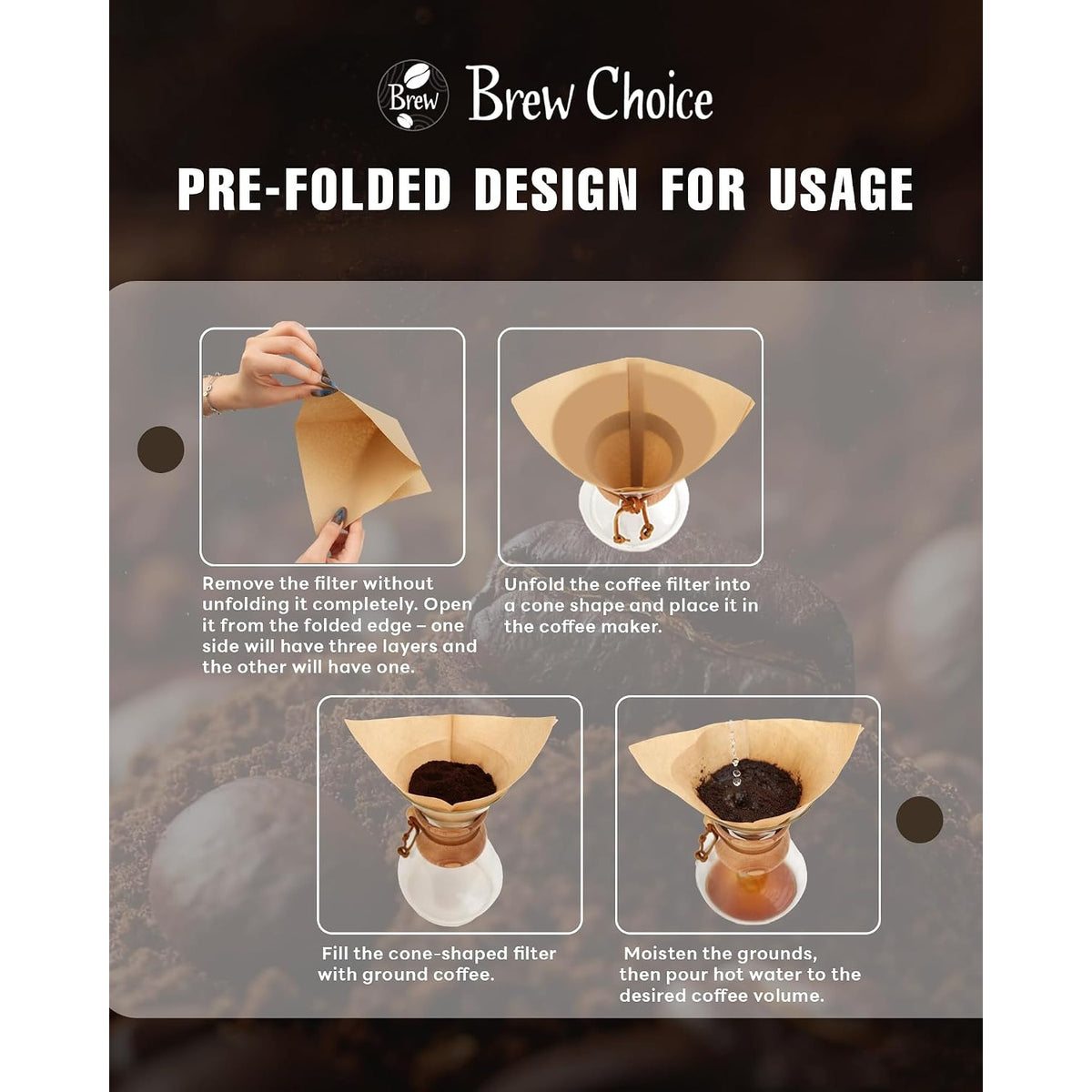 Brew Choice Cone Coffee Filters for Chemex Pour-Over Coffee Makers 100 ct