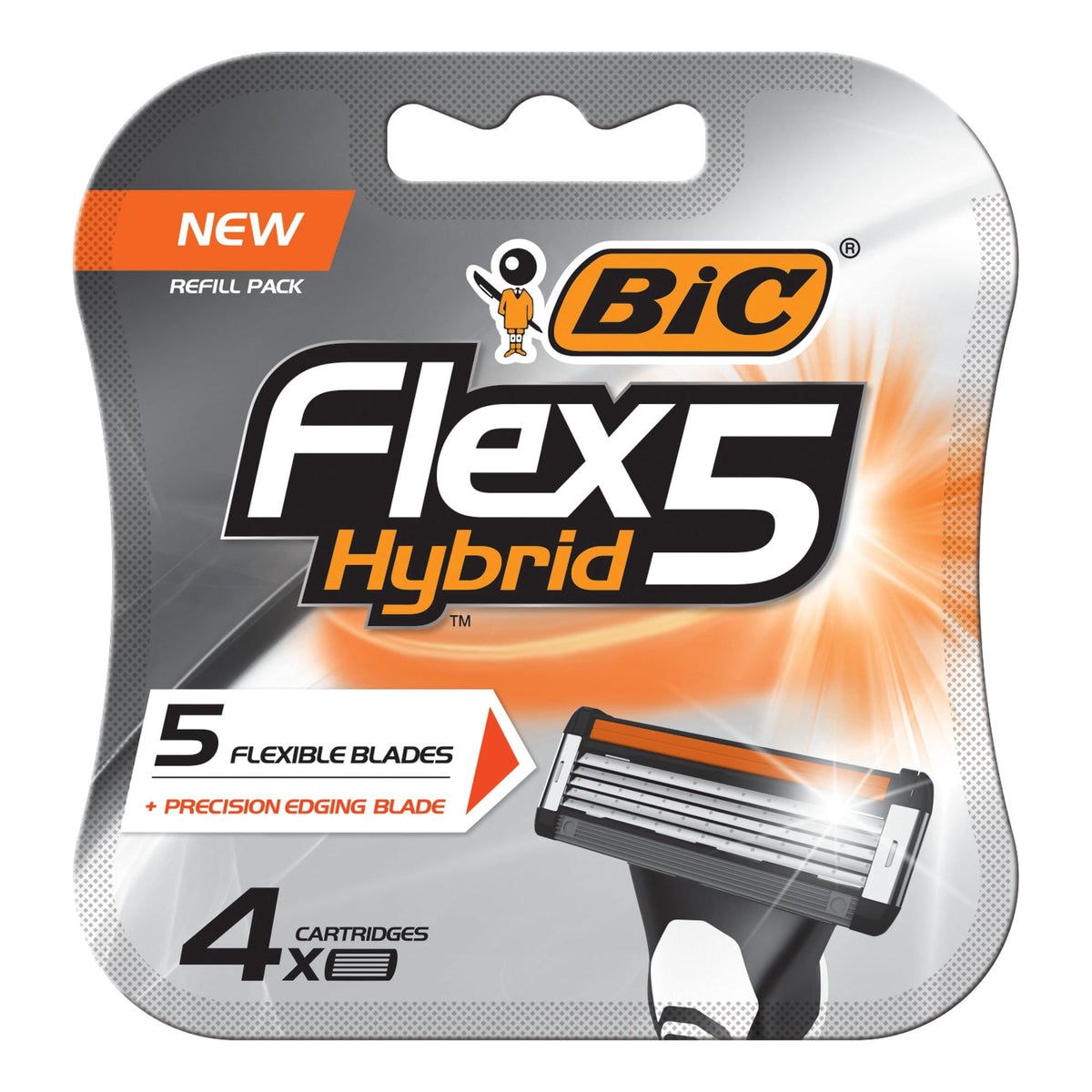 BIC Flex 5 Refillable Refill Razor Cartridges for Men, Long-Blade Razors for a Smooth and Comfortable Shave, 4 Refill Cartridges