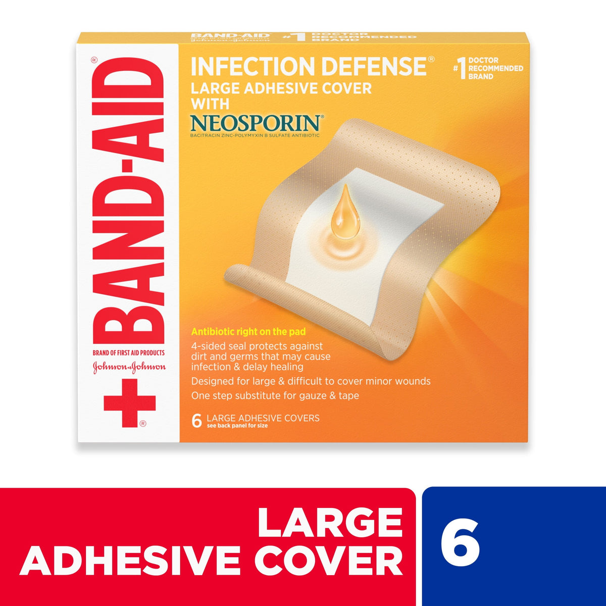 Band-Aid Brand Adhesive Covers with Neosporin Ointment, Large, 6 Count