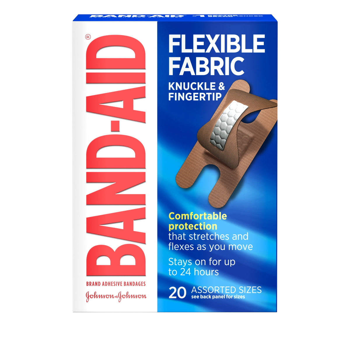 BAND-AID Brand Flexible Fabric Adhesive Bandages, Knuckle & Finger, 20 Count