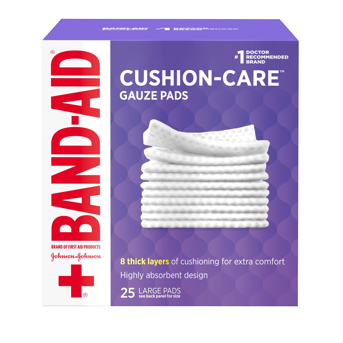BAND-AID Brand Large Cushion Care Thick Gauze Pads, 4 in x 4 in, 25 Count