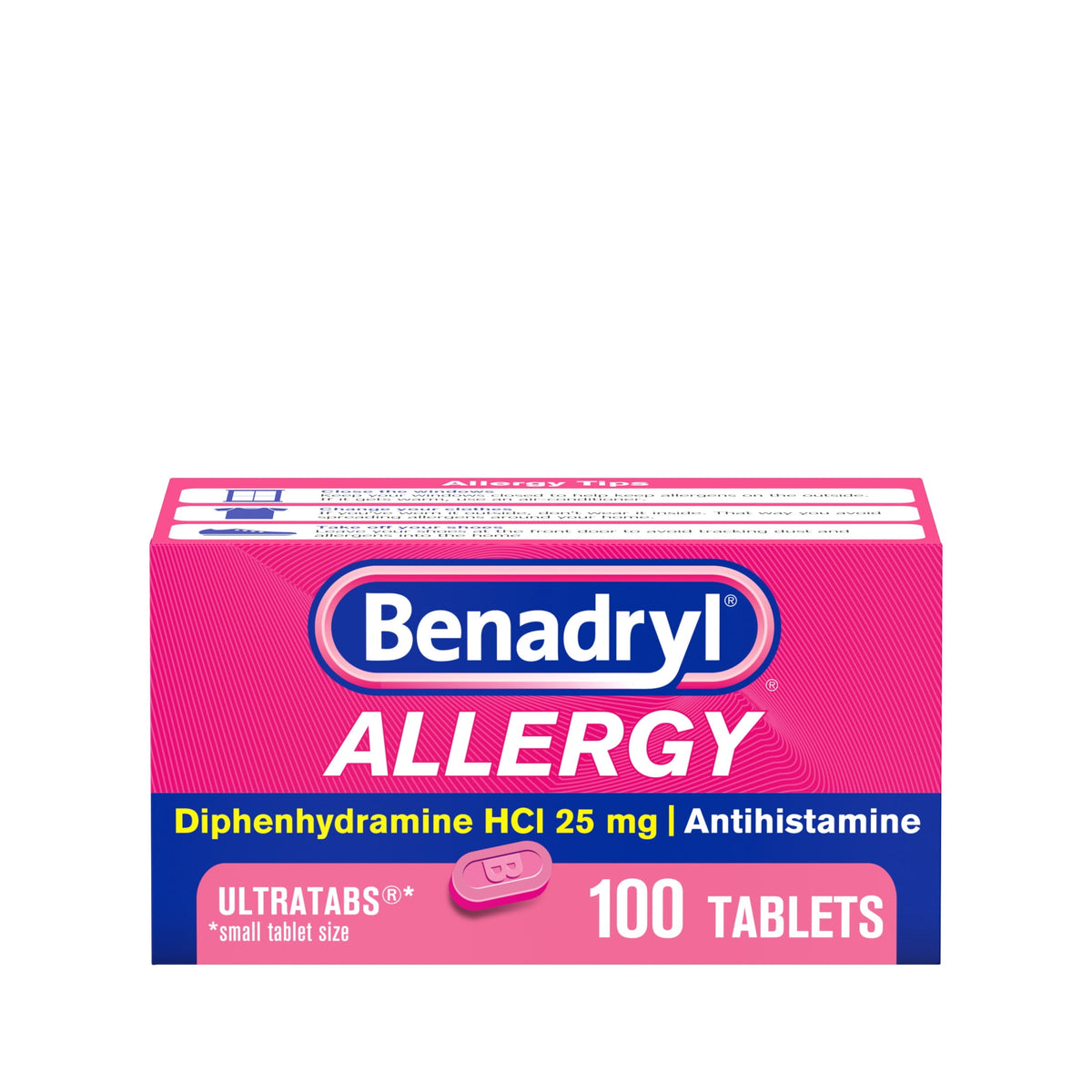 Benadryl Allergy Medicine for Adults, Ultratablets, 25 mg Diphenhydramine HCl, 100 Count Size