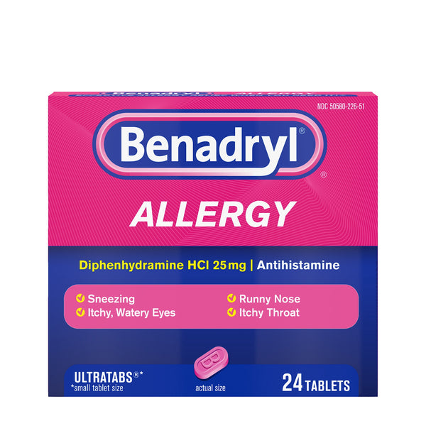 Benadryl Ultratabs Antihistamine Cold & Allergy Relief Tablets, 24 Count