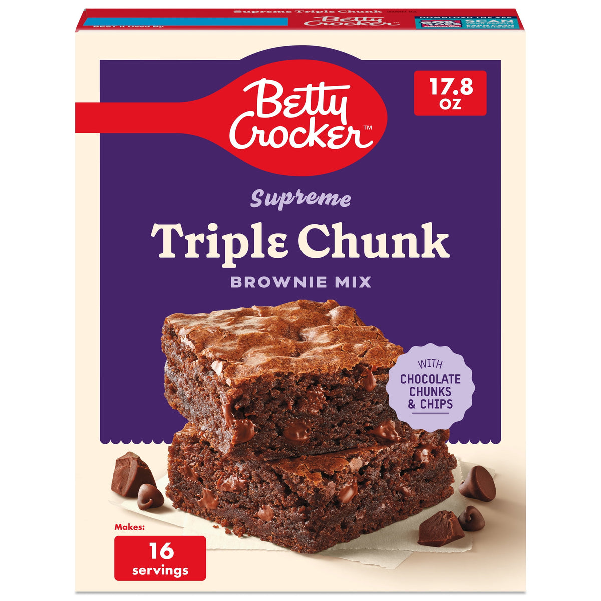 Betty Crocker Supreme Triple Chunk Brownie Mix, Fudgier Brownies, 1 Box, 17.8 oz