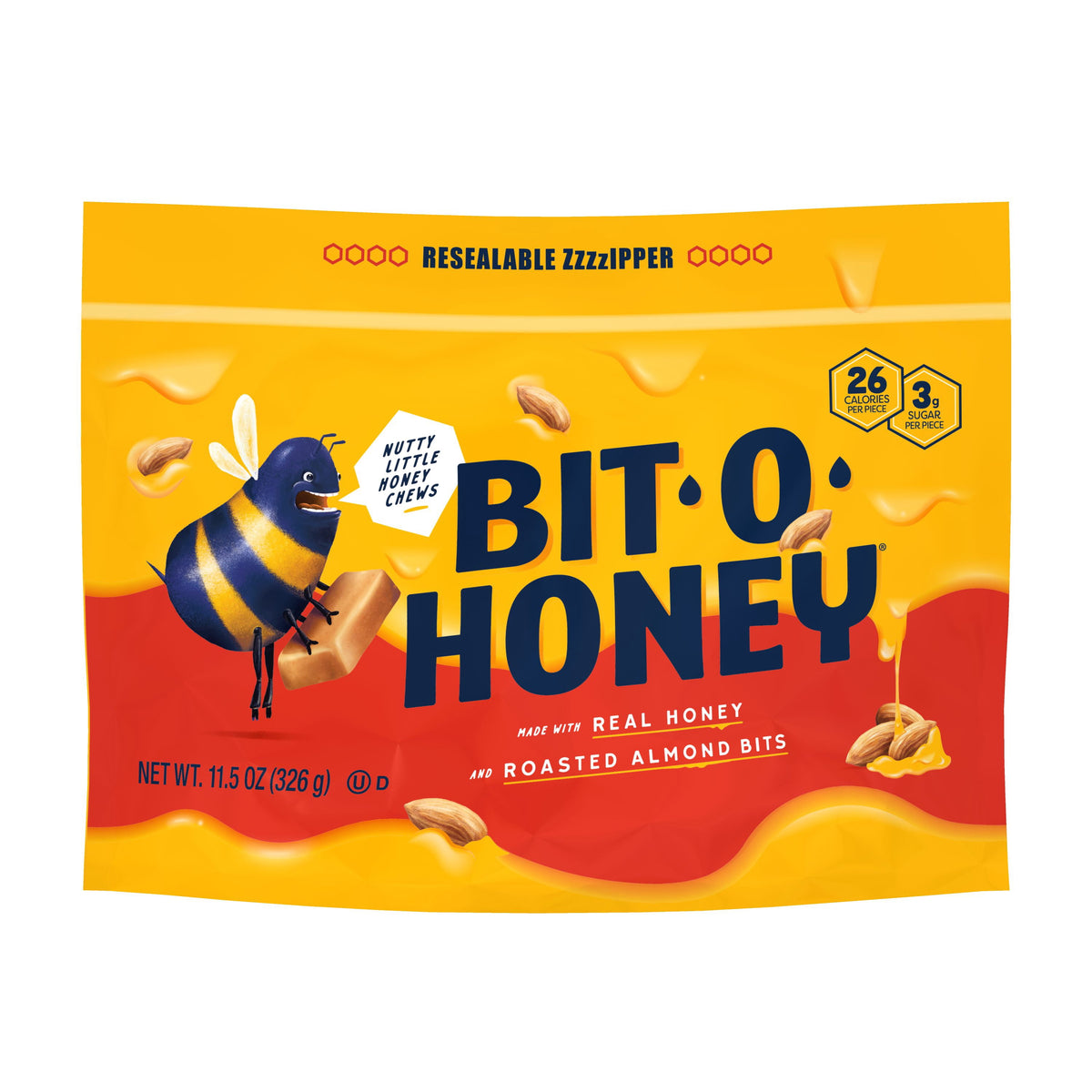 Bit-O-Honey Honey and Roasted Almond Chewy Taffy Candy 11.5 oz. Candy Bag