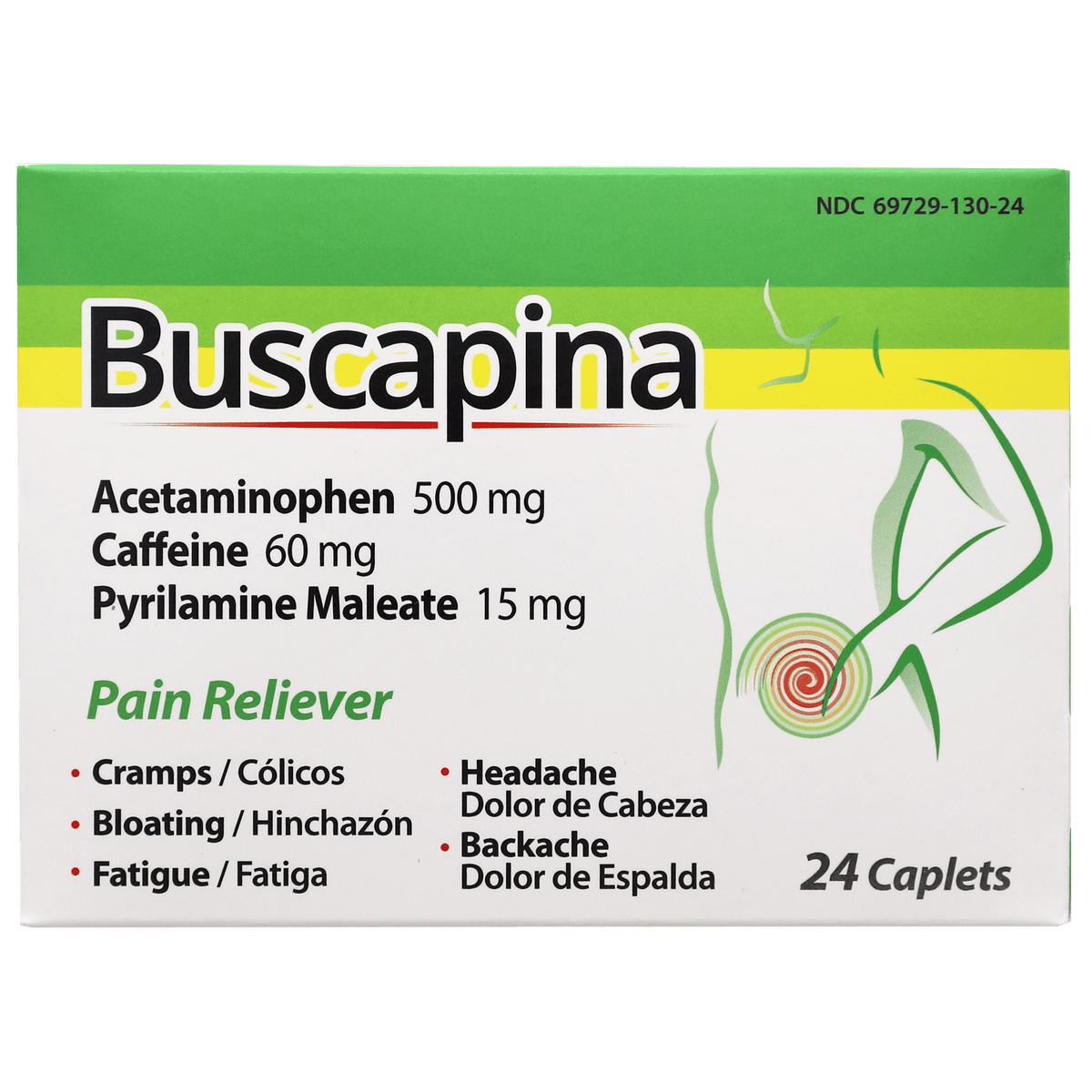 Buscapina Multi Symptom Acetaminophen and Caffeine Pain Relief, 24 Tablets