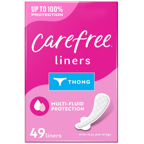 Carefree Panty Liners for Women, Thong Liners, Unwrapped, Unscented (49 Count)