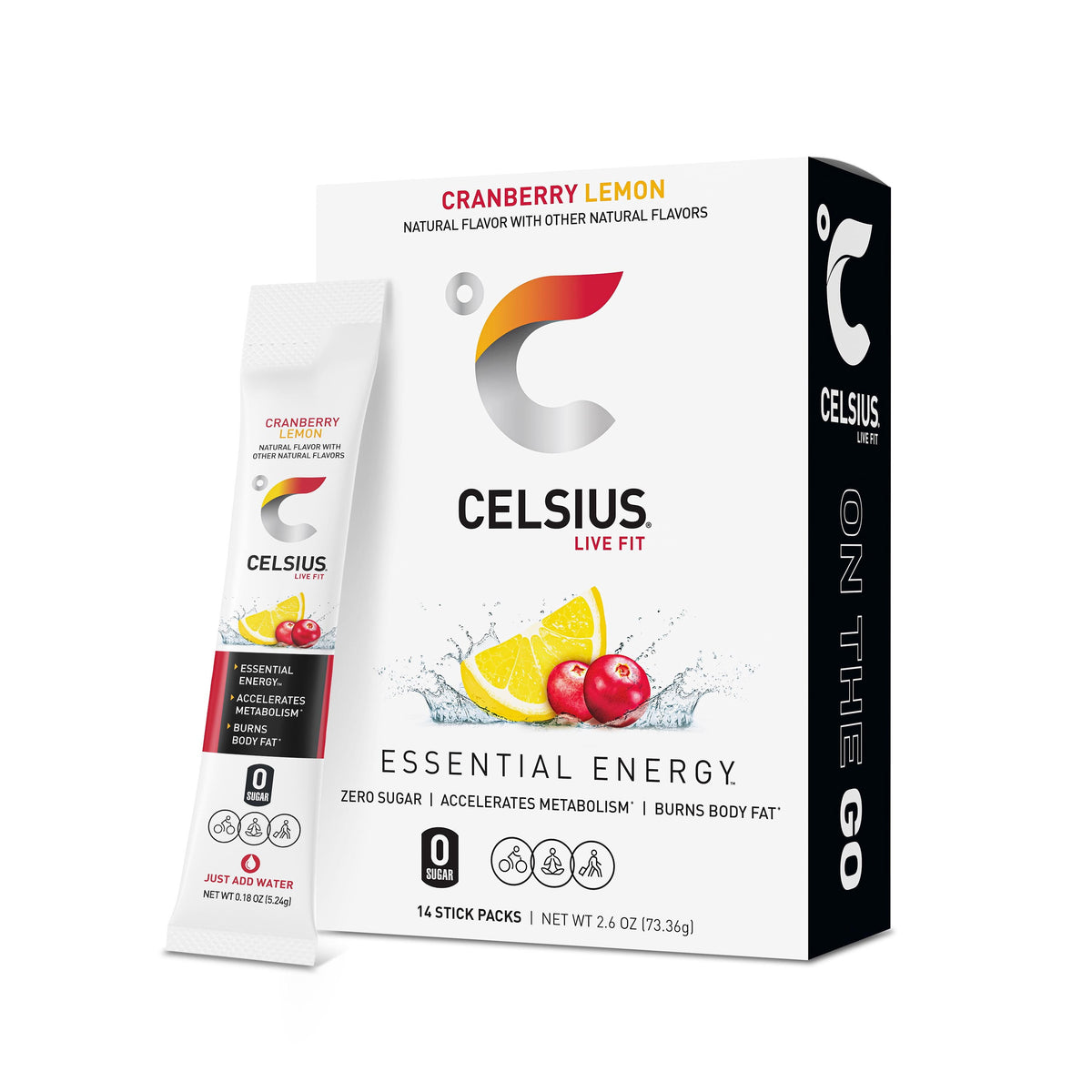 CELSIUS On The Go Energy Drink Mix, Cranberry Lemon (14 Stick Pack)