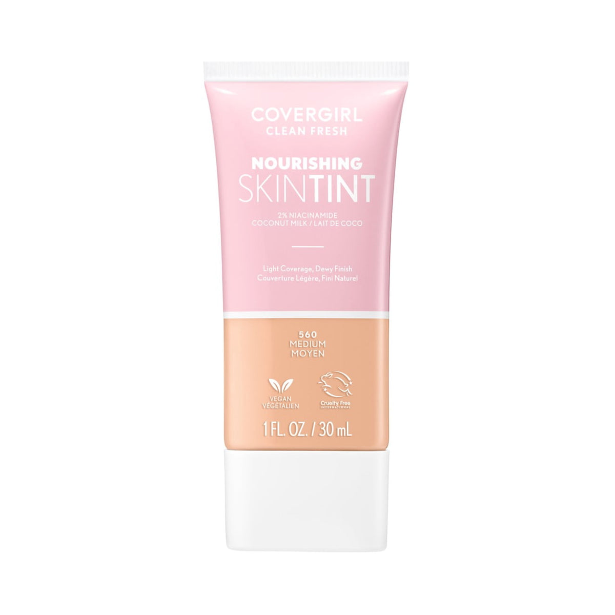 COVERGIRL Clean Fresh Nourishing Skin Tint, Dewy Finish, Medium, 1 fl oz (Packaging May Vary)