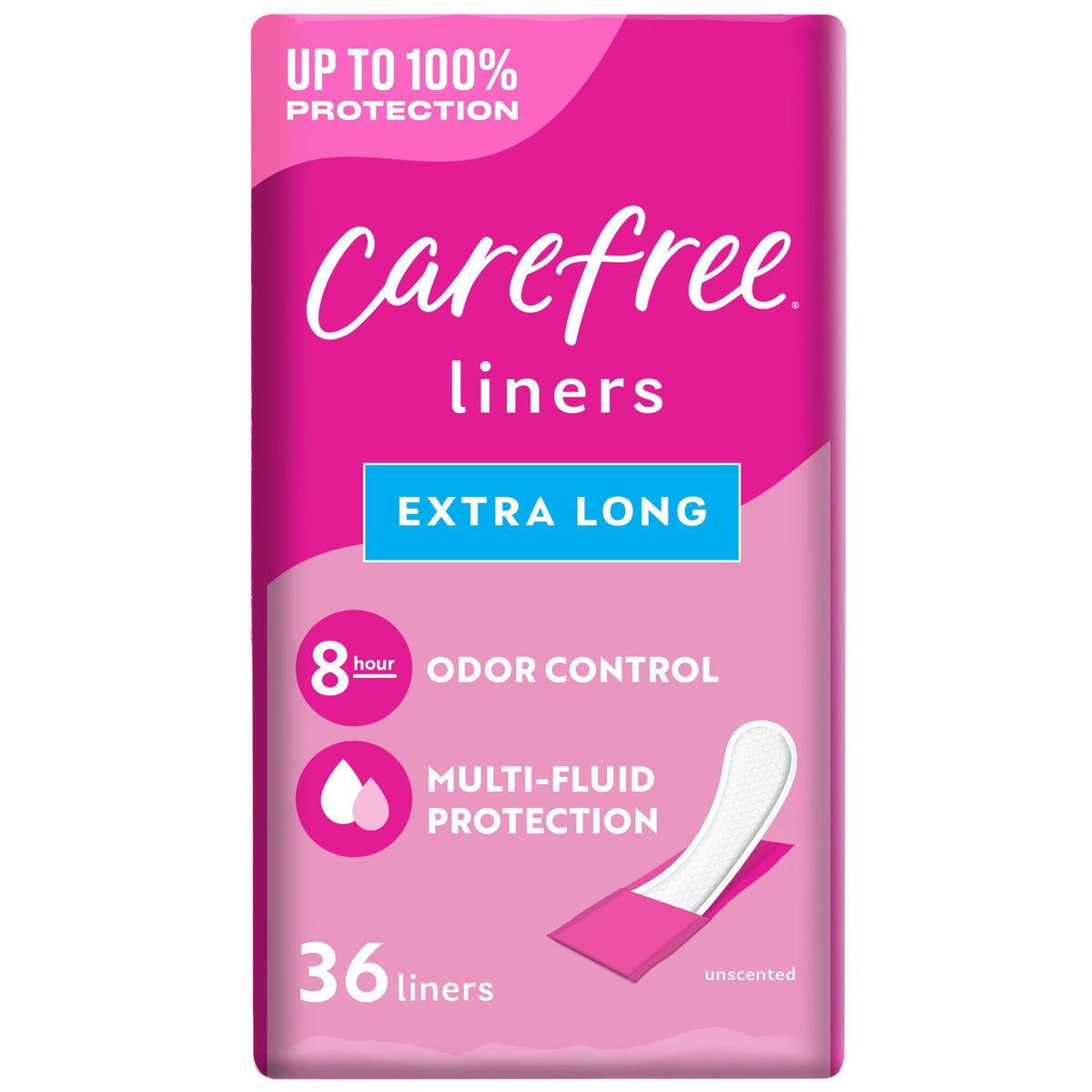 Carefree Panty Liners for Women, Extra Long, Wrapped, Unscented (36 Count)